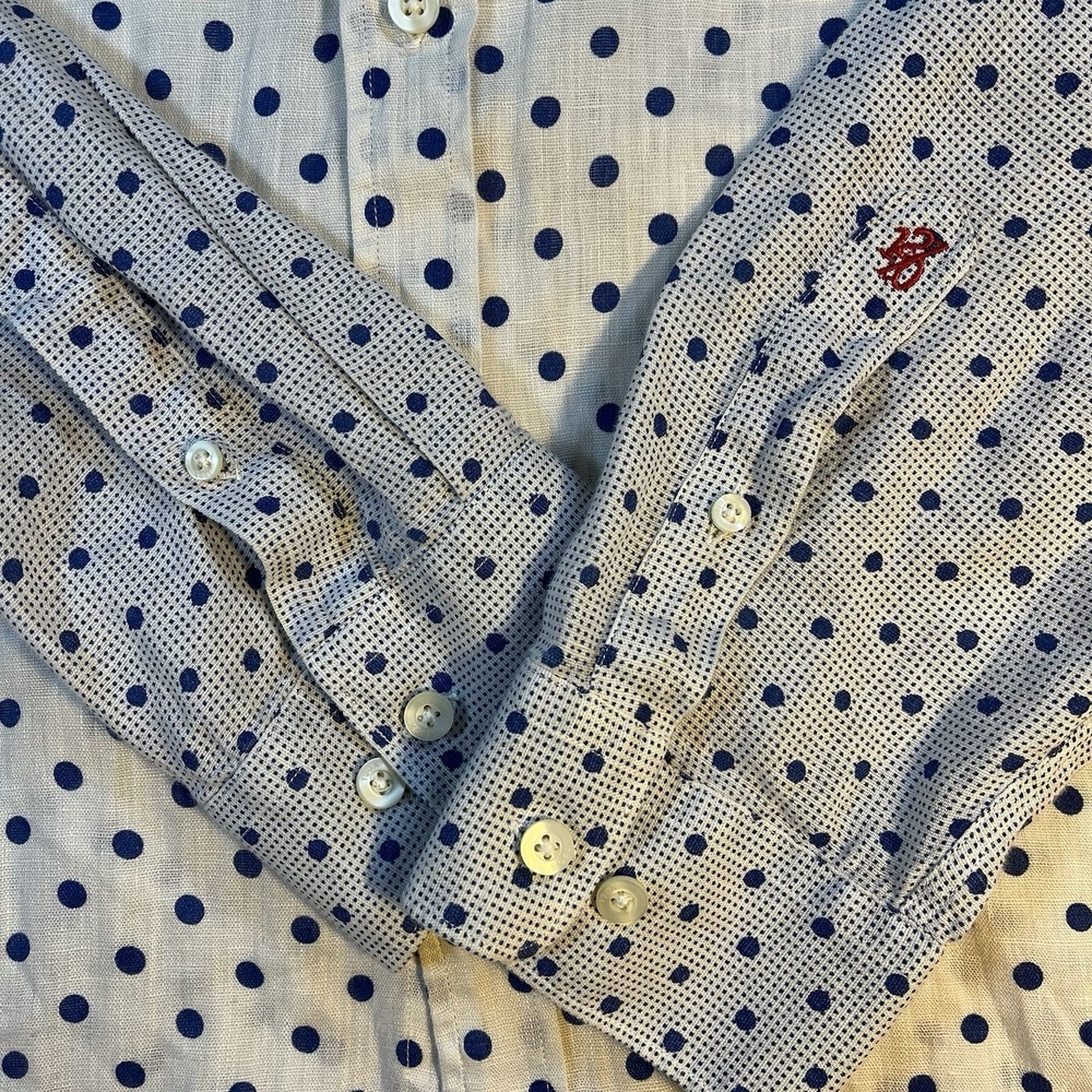 120% Lino Linen Italian Men's Polka Dot Button Up Luxury - Picture 4 of 10